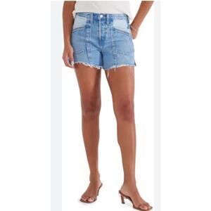 Etica Savana Raw Edge Trimmed Paneled Jean Shorts, SZ 24